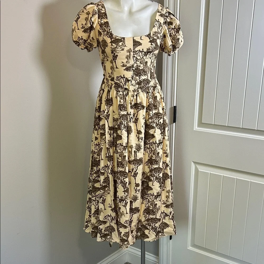 Tuckernuck Hyacinth House Brown Toile Camilla Corset Midi Dress Puff Sleeve Sz S - Picture 4 of 14